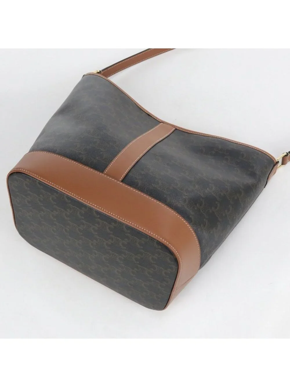 Celine Medium Bucket Triomphe Canvas Shoulder Bag Leather